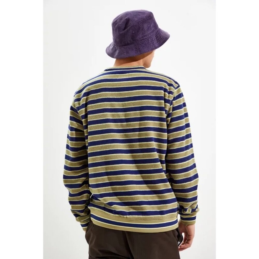Stussy Striped Polar Fleece Crewneck in Green - Picture 3 of 5